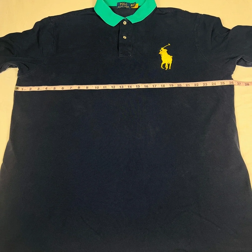 Polo Ralph Lauren Mens 2XLT Navy Blue Big Pony Colorblock Polo Shirt Tall